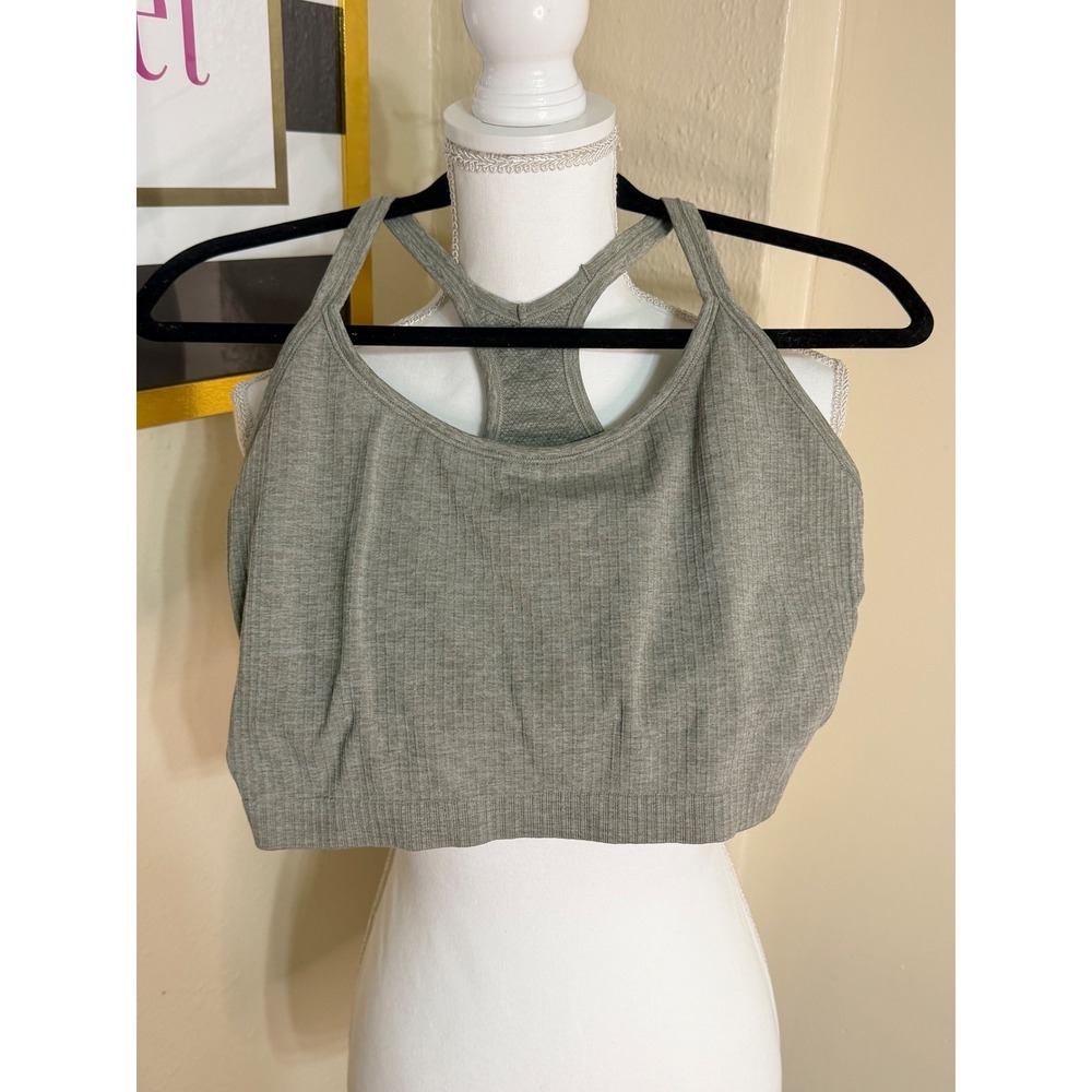 CRZ YOGA Heathered Gray Seamless Ribbed Racerback Sports Bra Yoga Top
